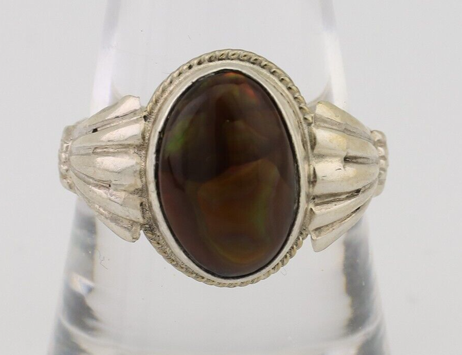 Navajo Handmade Ring 925 Silver Natural Fire Opal Native Artist Size 9.0 C.80's