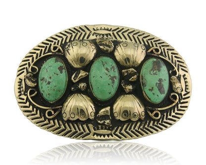 Navajo Concho Belt Buckle .999 Nickel Turquoise Native American 2.0x3.0 in C80s