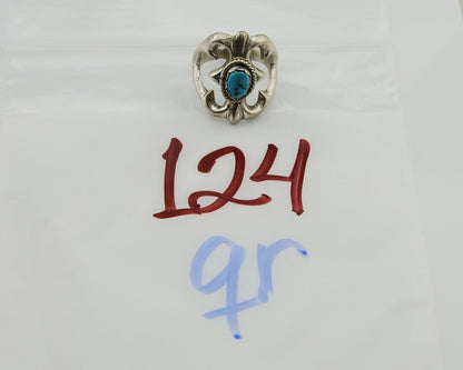 Navajo Sand Cast Ring 925 Silver Sleeping Beauty Turquoise Artist C.80's