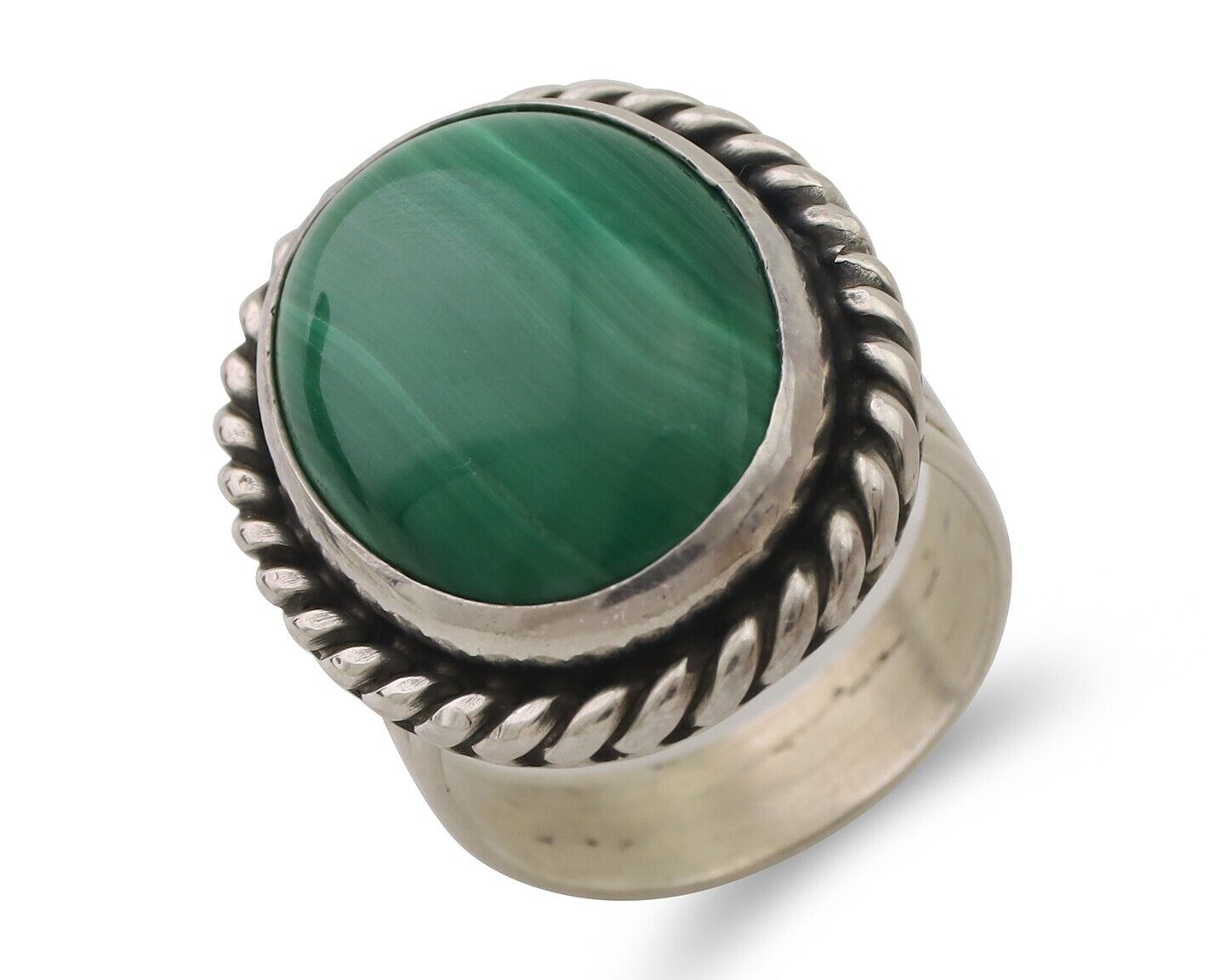 Navajo Ring 925 Silver Natural Malachite Native American Artist Size 7.0 C.80's