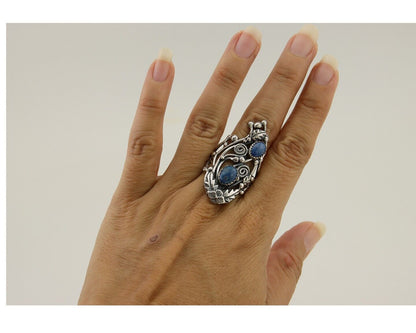 Navajo Ring 925 Silver Natural Denim Lapis Artist Signed Prairie Fire C.80's