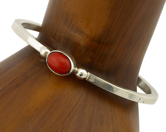 Navajo Bracelet .925 Silver Red Mediterranean Coral Native American Artist C90s