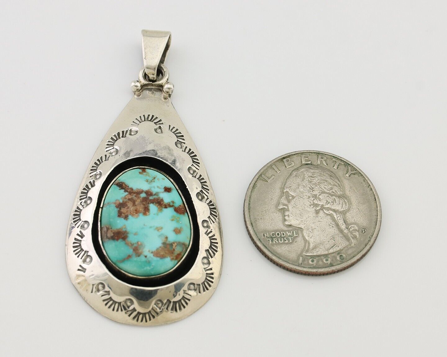 Navajo Pendant 925 Silver Royston Turquoise Artist Signed MC C.80's