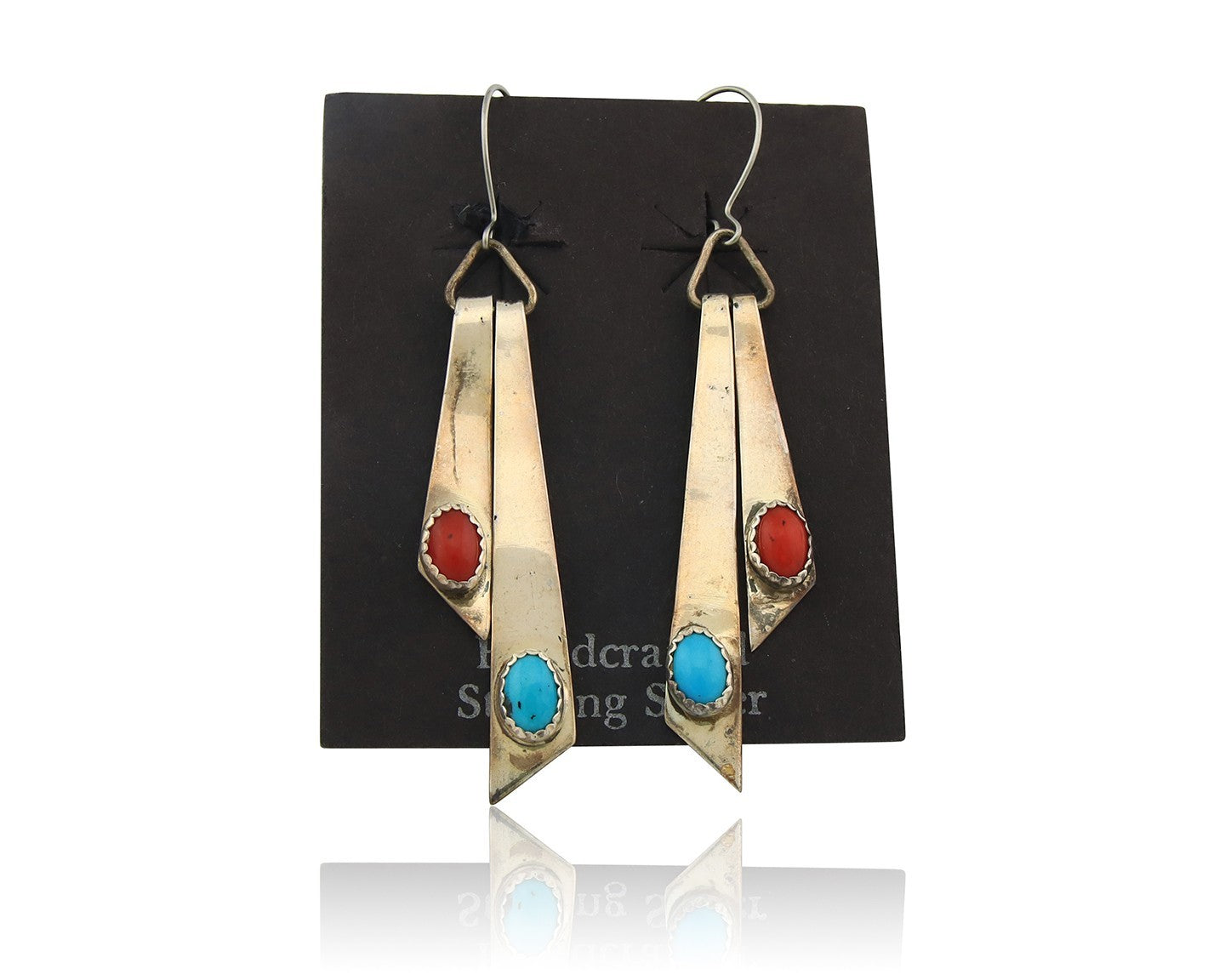 Navajo Earrings Sterling Silver Turquoise Vintage Handmade Dangle