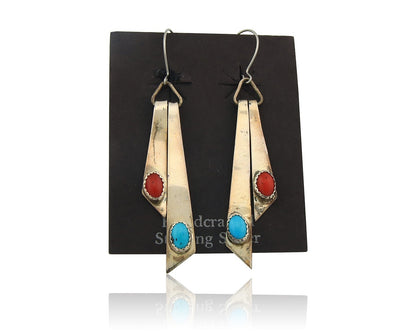 Navajo Earrings Sterling Silver Turquoise Vintage Handmade Dangle