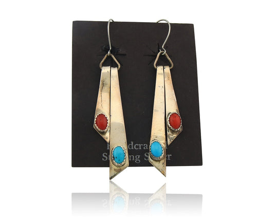 Navajo Earrings Sterling Silver Turquoise Vintage Handmade Dangle
