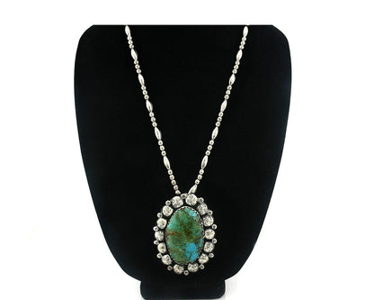 Navajo Bead Necklace Sterling Silver Natural Turquoise Signed Montoya