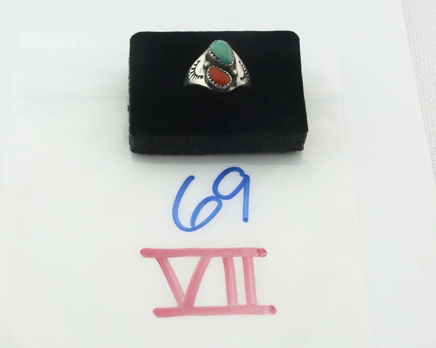 Vintage Navajo Ring 925 Sterling Silver Natural Gemstone Authentic Size 8.0