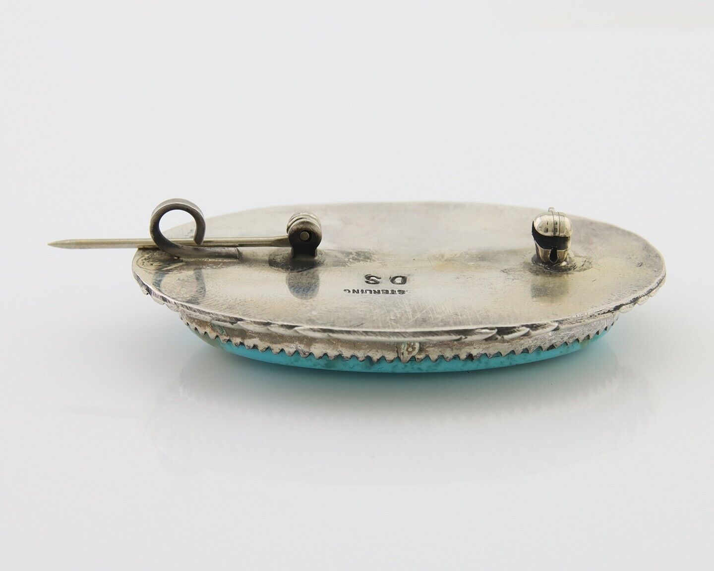 Navajo Pin Pendant 925 Silver Natural Blue Turquoise Artist signed DS C.80's