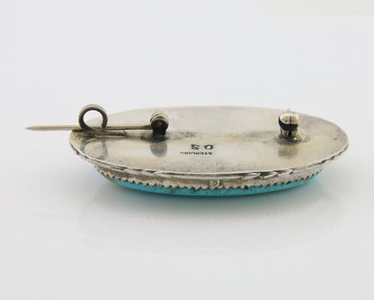 Navajo Pin Pendant 925 Silver Natural Blue Turquoise Artist signed DS C.80's