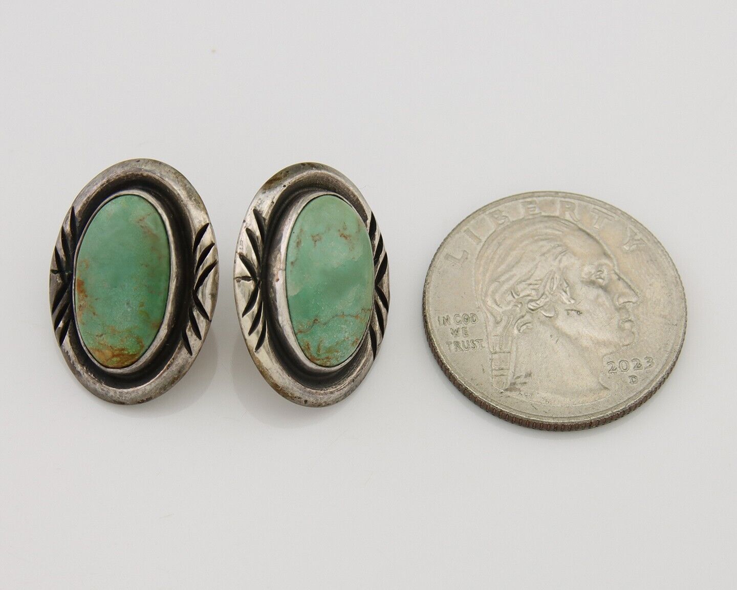 Navajo Earrings 925 Silver Kingman Turquoise Native American Artist C.80's