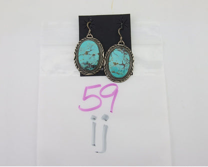 Navajo Dangle Earrings 925 Silver Natural Turquoise Artist Signed Mike Begay C80