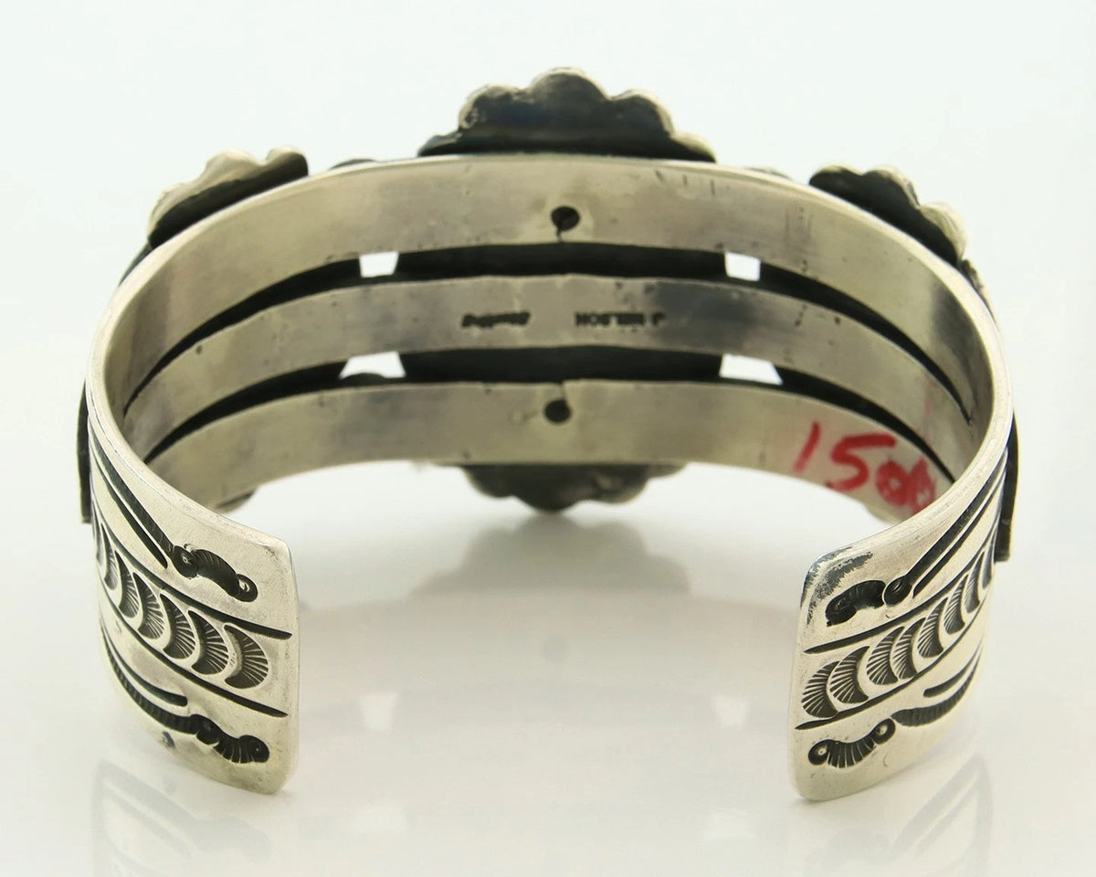 Men Navajo Cuff Bracelet Sterling Silver Turquoise Vintage Signed J Nelson