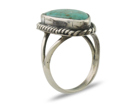 Navajo Ring 925 Silver Blue Gem Turquoise Artist Signed Rabbit Stick C.80's