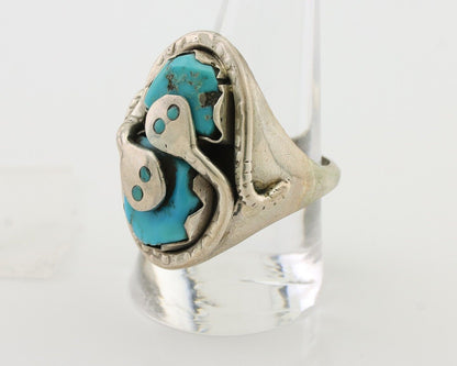 Mens Heavy Zuni Snake Ring 925 Silver Turquoise Signed EFFIE CALAVASA C.80's