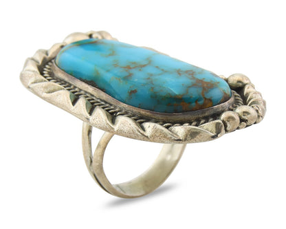 Large Navajo Ring Sterling Silver Authentic Turquoise Signed D Size 8.0