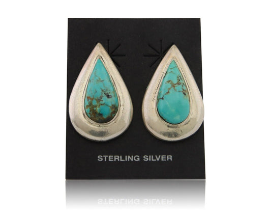 Navajo Dangle Earrings 925 Silver Natural Turquoise Signed Thomas Charay C.1988