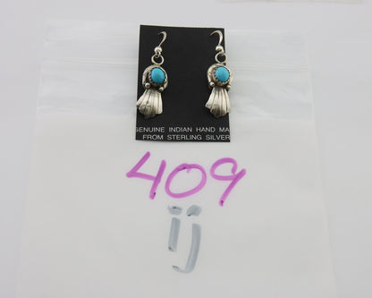 Navajo Earrings 925 Silver Blue Turquoise Artist Signed Kee Tsosie C.80's