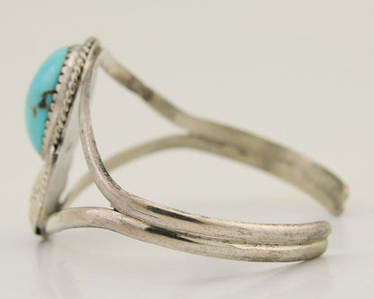 Navajo Hand Stamped Cuff Bracelet Turquoise 925 Silver Native American Artist
