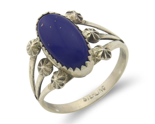 Navajo Ring 925 Sterling Natural Lapis Handmade Native Artist C.80's