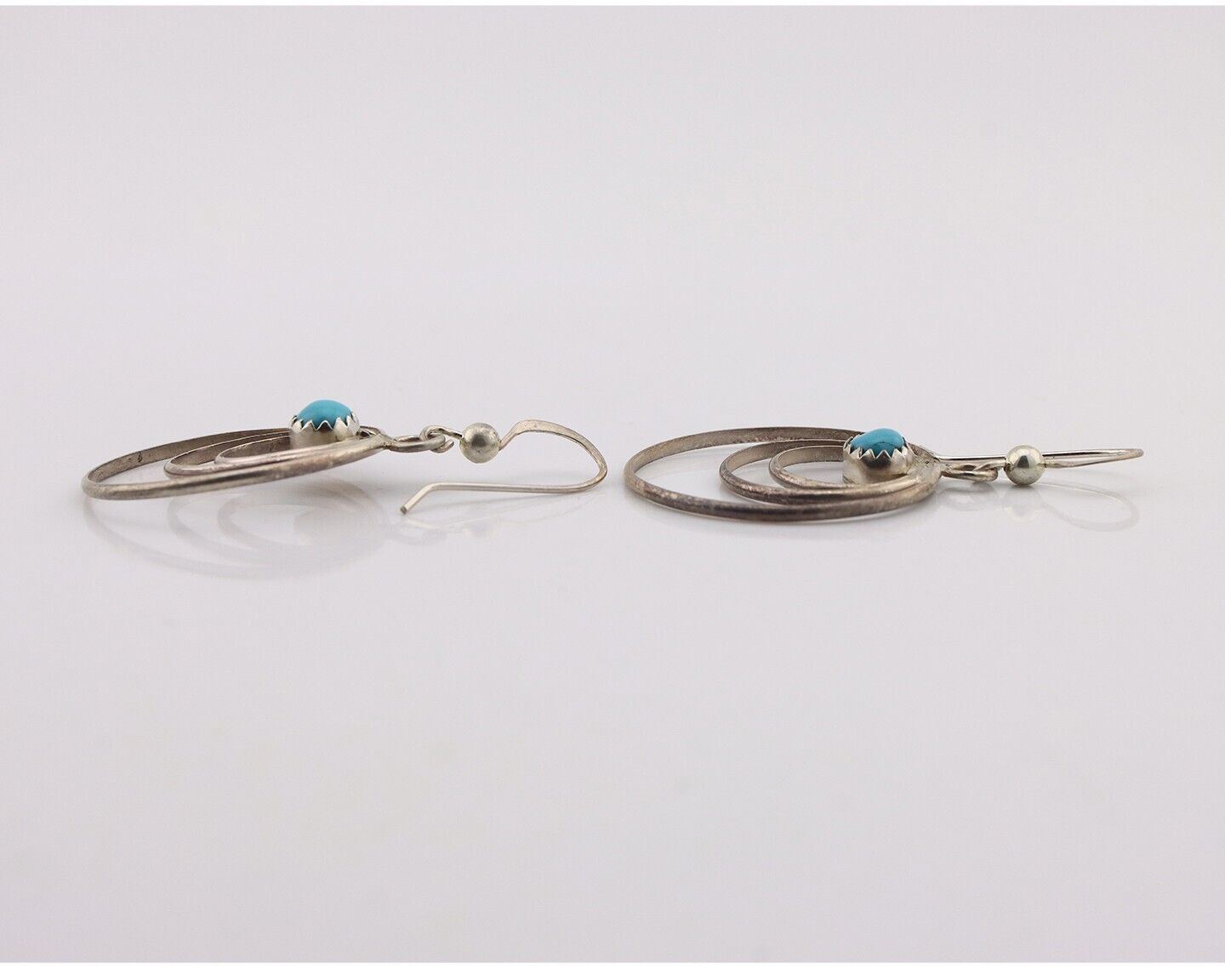 Navajo Dangle Handmade Earrings 925 Silver Blue Turquoise Native Artist C.80's