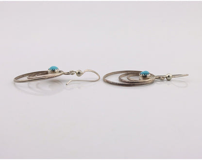 Navajo Dangle Handmade Earrings 925 Silver Blue Turquoise Native Artist C.80's