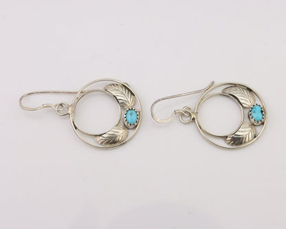 Navajo Handmade Dangle Earrings 925 Silver Blue Turquoise Native Artist C.80's