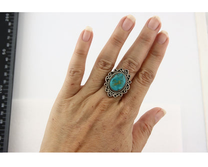 Vintage Navajo Ring 925 Sterling Silver Turquoise Signed W Size 6.0