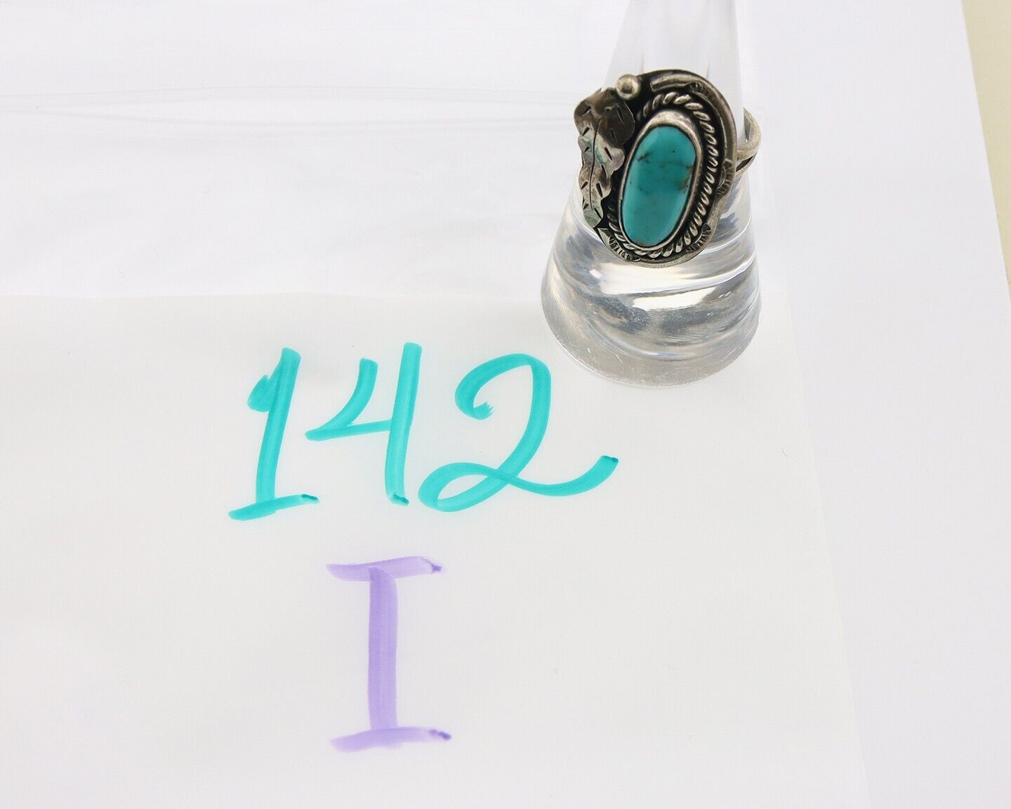 Navajo Ring 925 Sterling Natural Blue Turquoise Signed J.J. C.80's Size 7.35