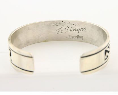 Navajo Bracelet 925 Silver Artist Signed Thomas Singer Cuff Made in the 1980's