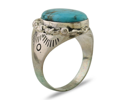 Mens Heavy Navajo Ring 925 Silver Turquoise Native Artist Size 14.5 C.80's