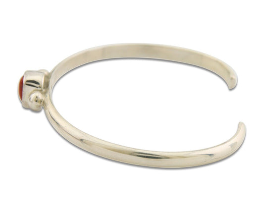 Navajo Bracelet .925 Silver Natural Red Coral Cuff Native American Artist C.80's