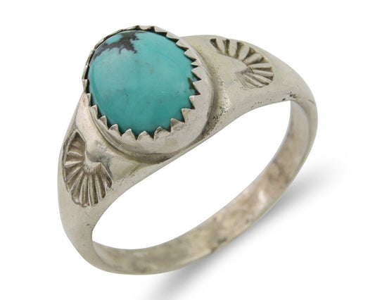 Navajo Ring 925 Silver Natural Blue Turquoise Native American Artist C.80's