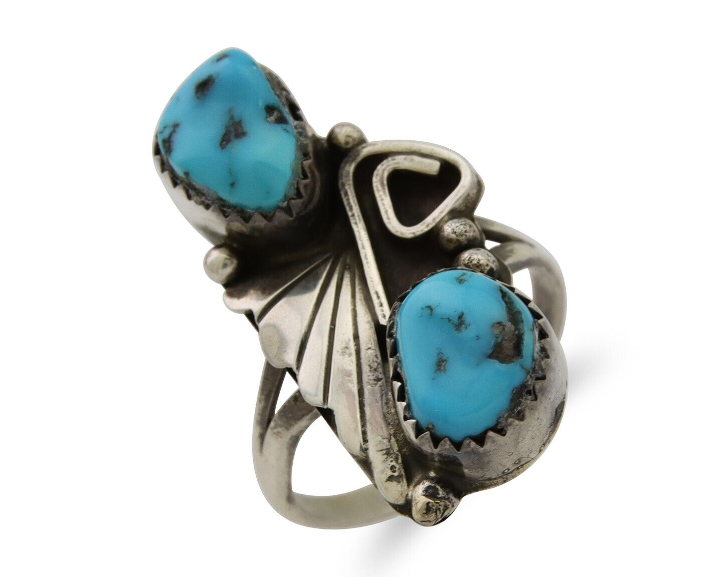 Navajo Ring 925 Silver Natural Blue Turquoise Native American Artist C.80's