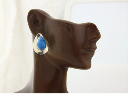 Navajo Dangle Earrings Sterling Silver Denim Lapis Vintage Signed RWJ