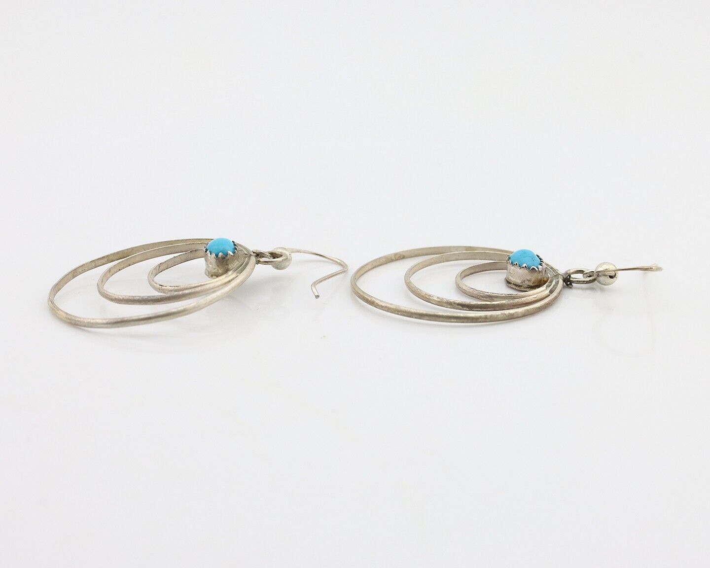 Navajo Dangle Handmade Earrings 925 Silver Blue Turquoise Native Artist C.80's