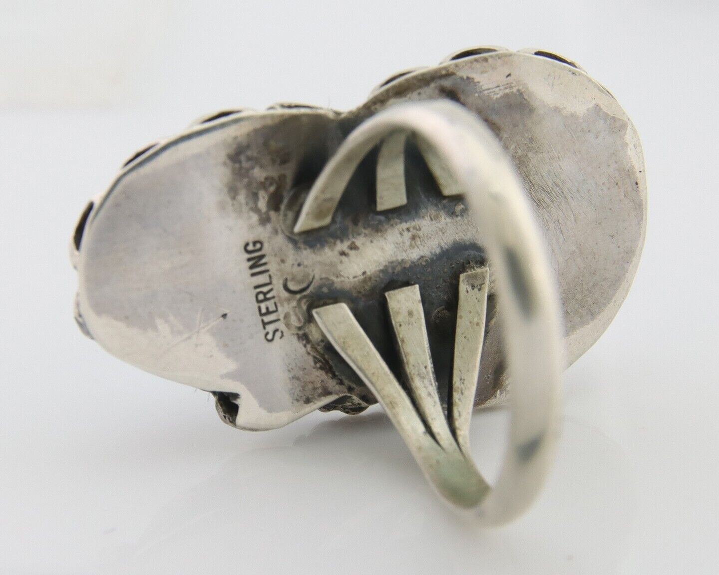Navajo Ring 925 Silver Natural Blue Turquoise Artist Signed SC C.80's Size 7.0
