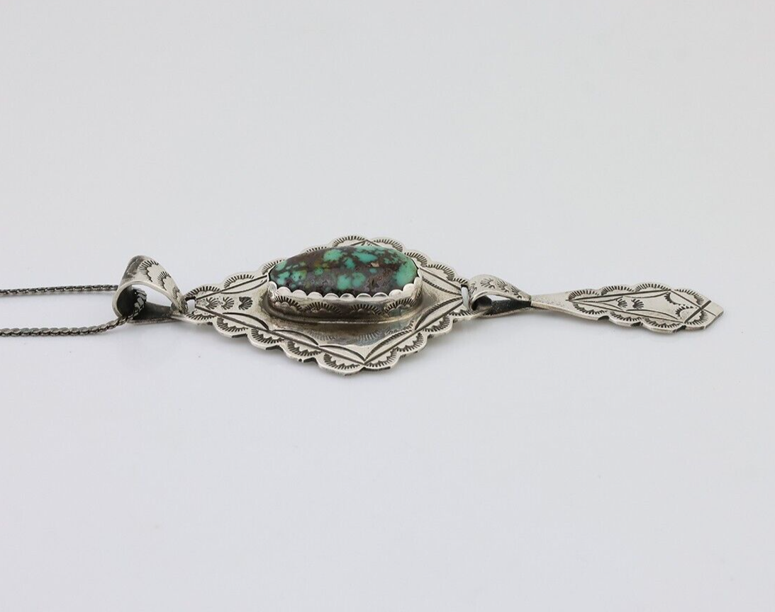 Navajo Necklace 925 Silver Natural Turquoise Artist Signed H IHMJ C.90s