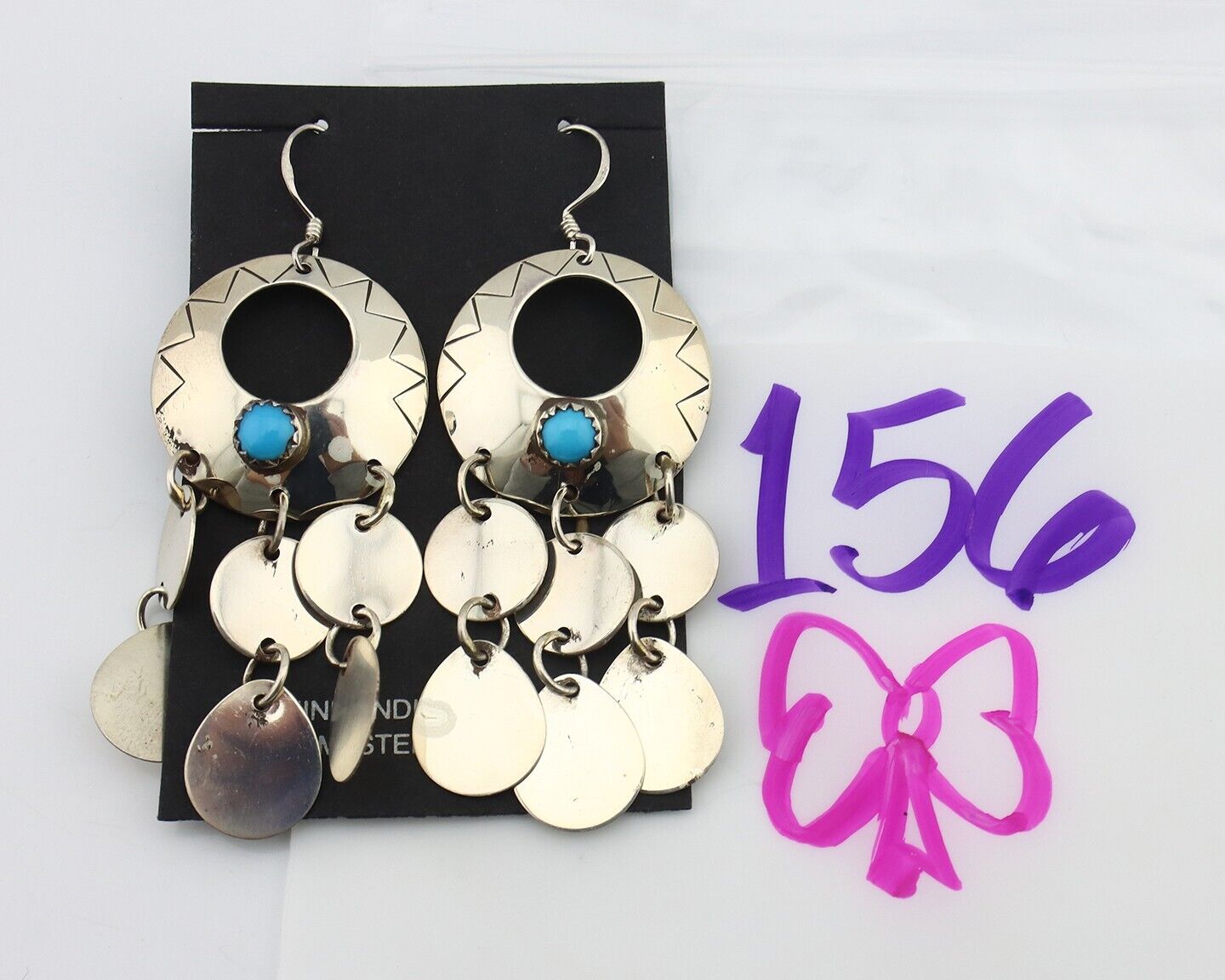 Navajo Dangle Handmade Earrings 925 Silver Blue Turquoise Native Artist C.80's