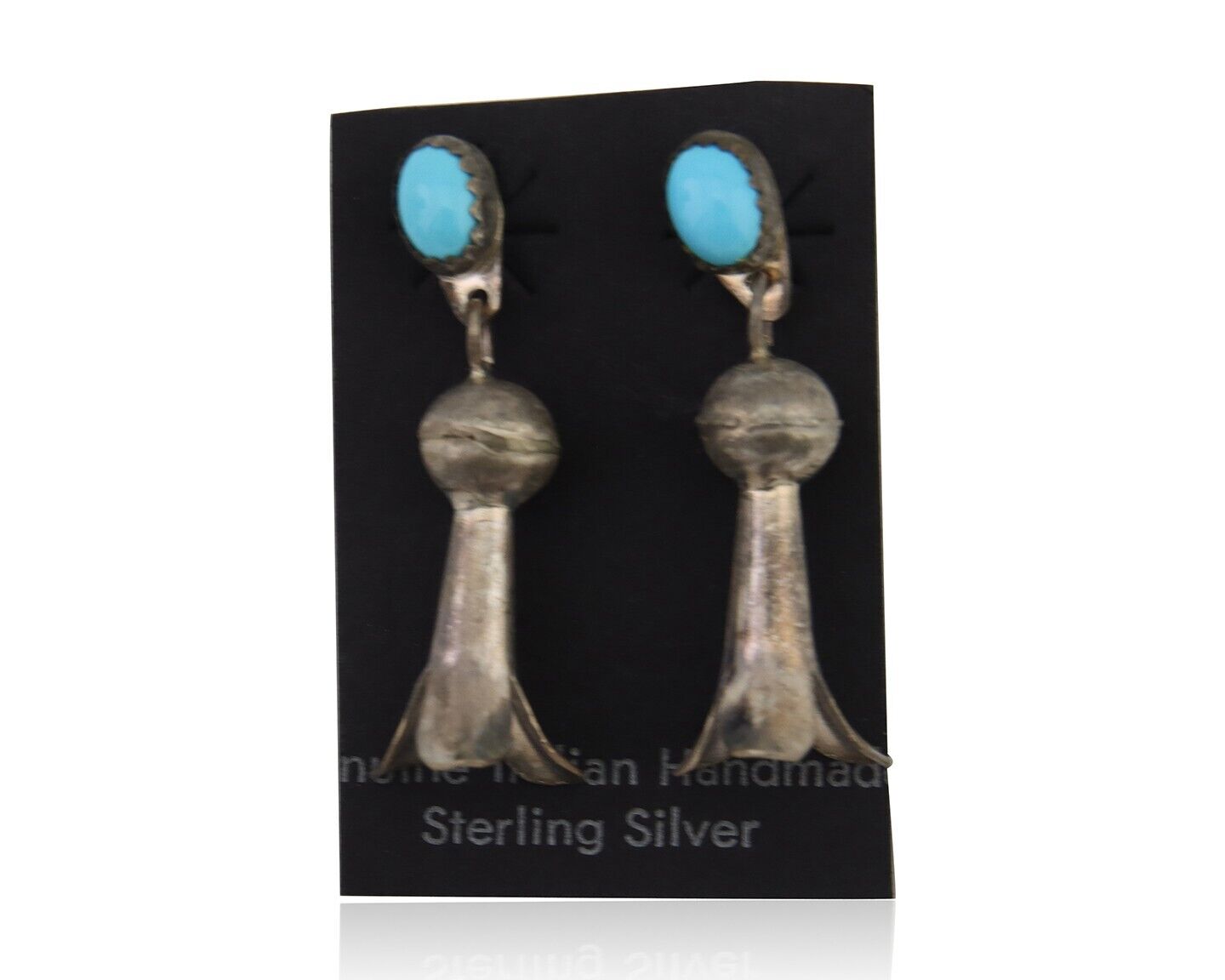 Navajo Dangle Squash Earrings 925 Silver Natural Turquoise Native Artist C.80's