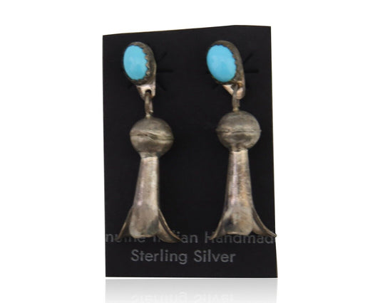 Navajo Dangle Squash Earrings 925 Silver Natural Turquoise Native Artist C.80's