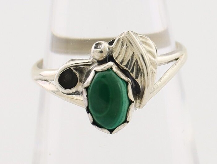 Navajo Handmade Ring 925 Silver Natural Malachite Native Artist Size 5.5 C.80's