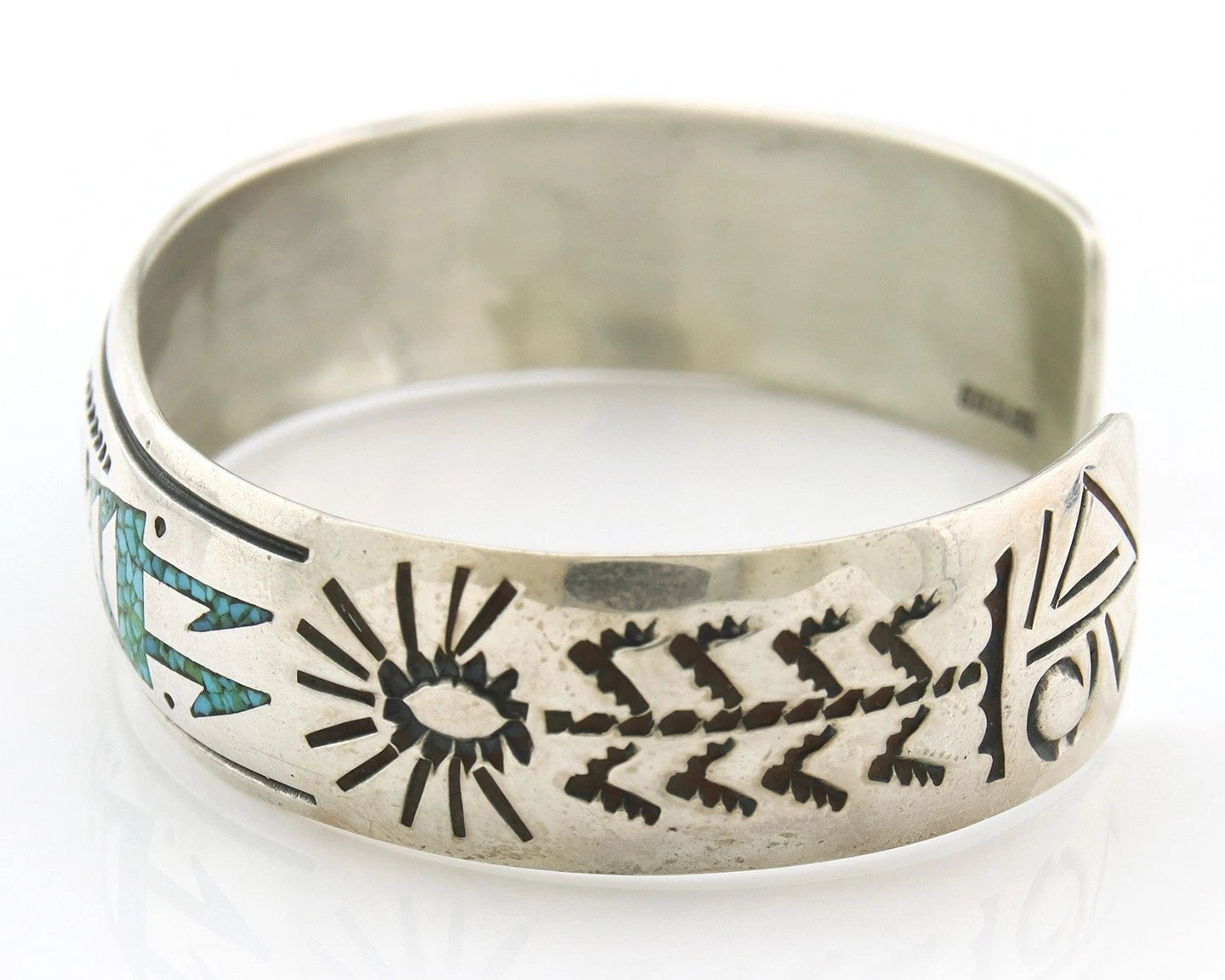 Navajo Cuff Bracelet Sterling Silver Authentic Turquoise Signed Stanley Bain