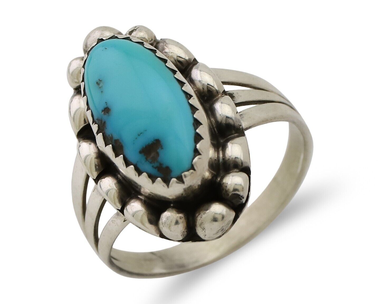 Navajo Ring 925 Silver Sleeping Beauty Turquoise Artist Signed SC C.80's