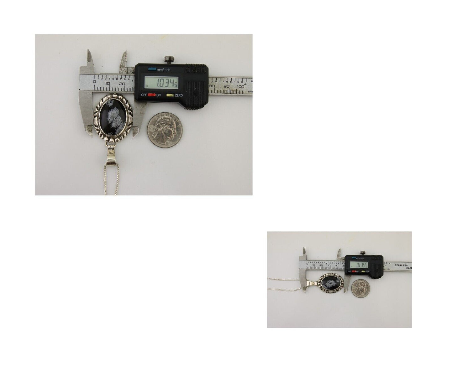 Navajo Necklace 925 Silver Onyx Natural Snowflake Agate Signed Native American