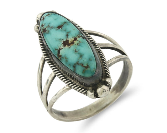 Vintage Navajo Ring 925 Sterling Silver Turquoise Signed MP Size 8.0