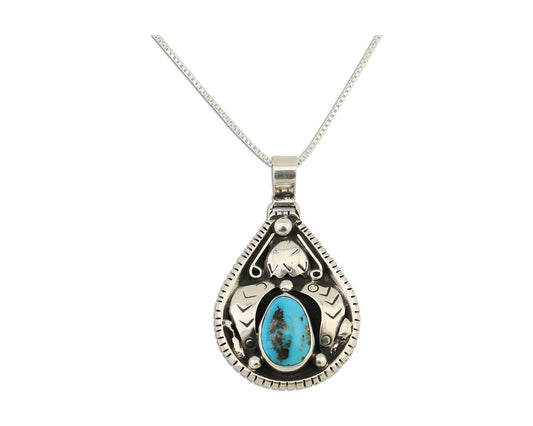 Navajo Handmade Pendant 925 Silver Turquoise Signed Tipi on Hill C.80's