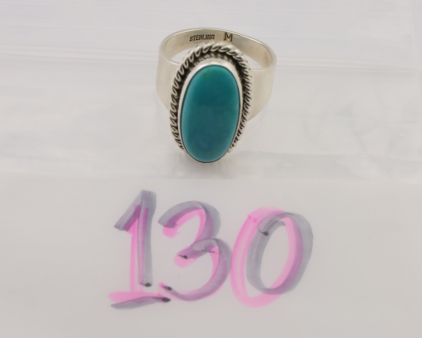 Navajo Ring 925 Silver Natural Blue Turquoise Artist Signed M C.80's