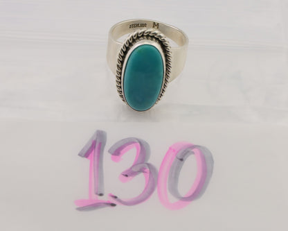 Navajo Ring 925 Silver Natural Blue Turquoise Artist Signed M C.80's