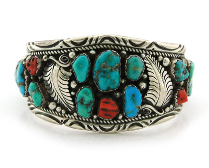 Navajo Cuff Bracelet Sterling Silver Gemstone Vintage Signed Herbert Taylor